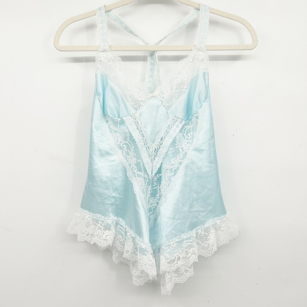 Delicates Womens Vintage 90s Babydoll Princesscore Coquette Lace Trim Satin‎ Top